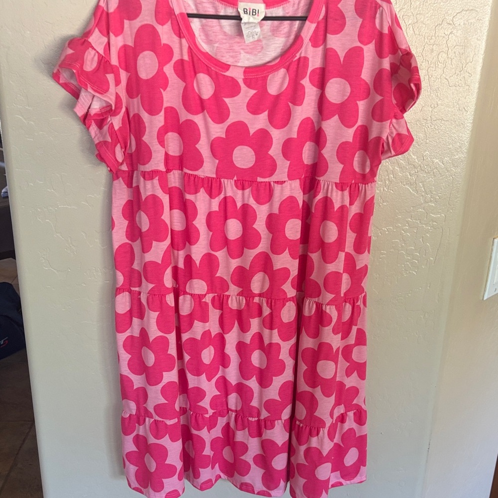 BiBi Pink Floral Tiered Dress
